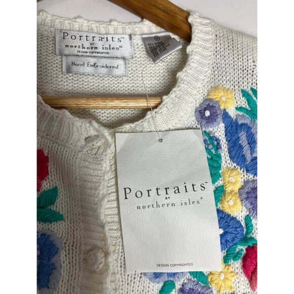Hand Embroidered Floral Cardigan Northern Isles Women's Medium Short Sleeve New - Picture 8 of 9